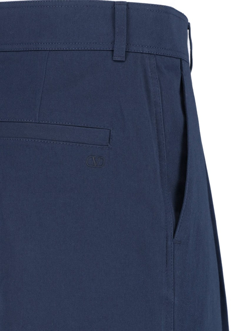 Valentino Navy Mid-Rise Tailored Cotton Trousers