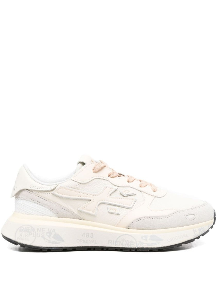 Premiata Beige Low-Top Sneakers With Textured Leather Panels