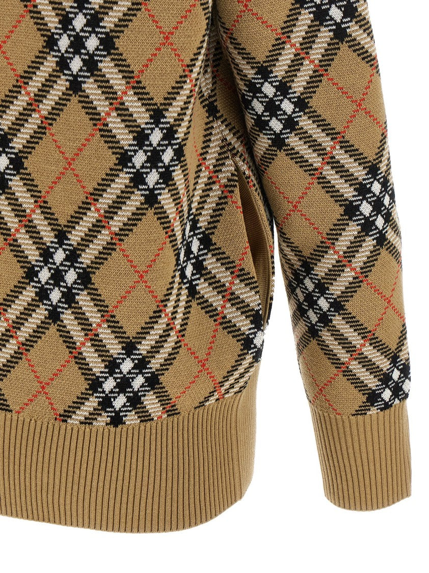 Burberry Check Print Wool Cardigan With V-Neckline