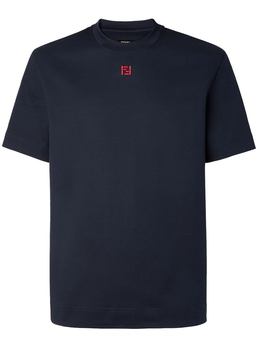 Fendi Regular Ff Stitching Dark Blue Embroidered T-Shirt