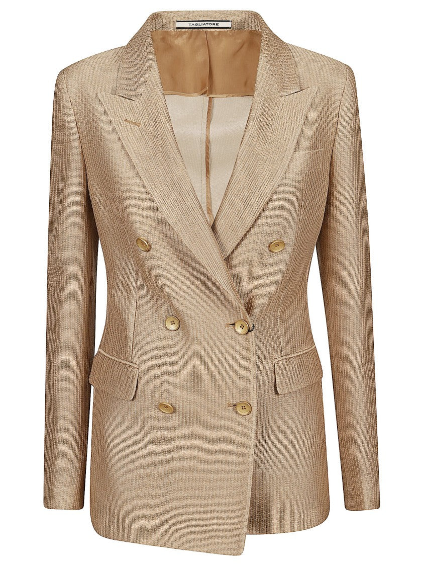 Tagliatore Beige Double-Breasted Blazer With Front Flap Pockets