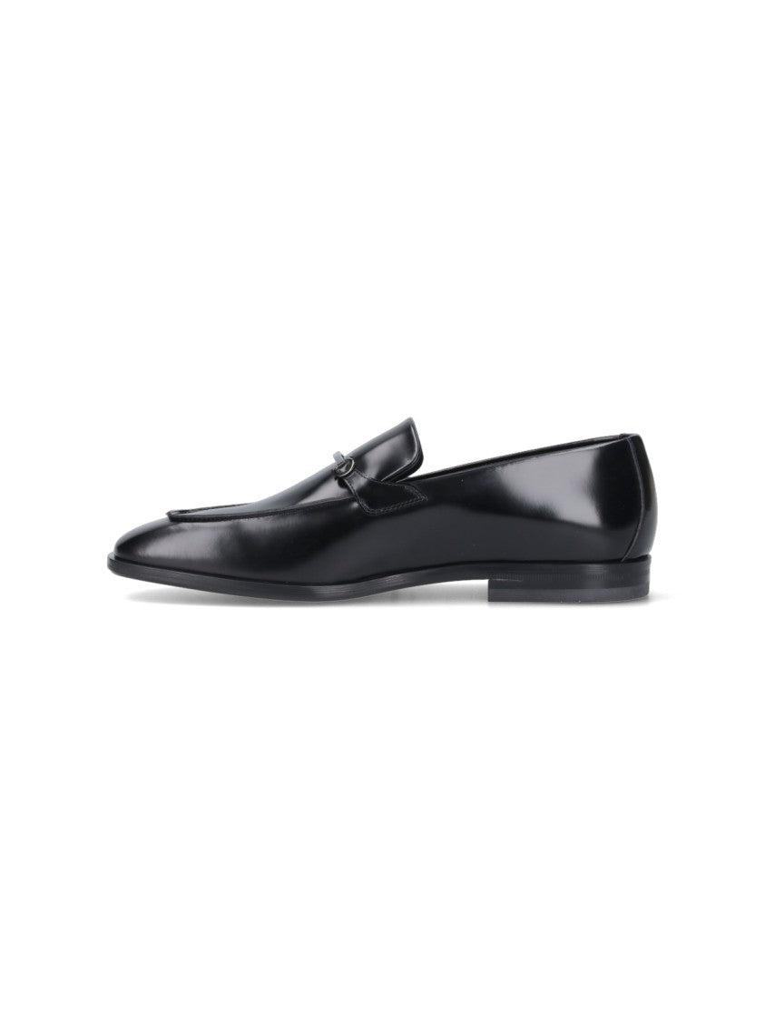 Ferragamo Gancini Loafers In Black Leather