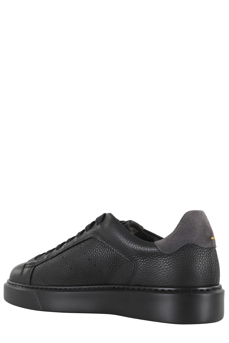 Doucal's Black Tumbled Leather Sneakers With Suede Heel