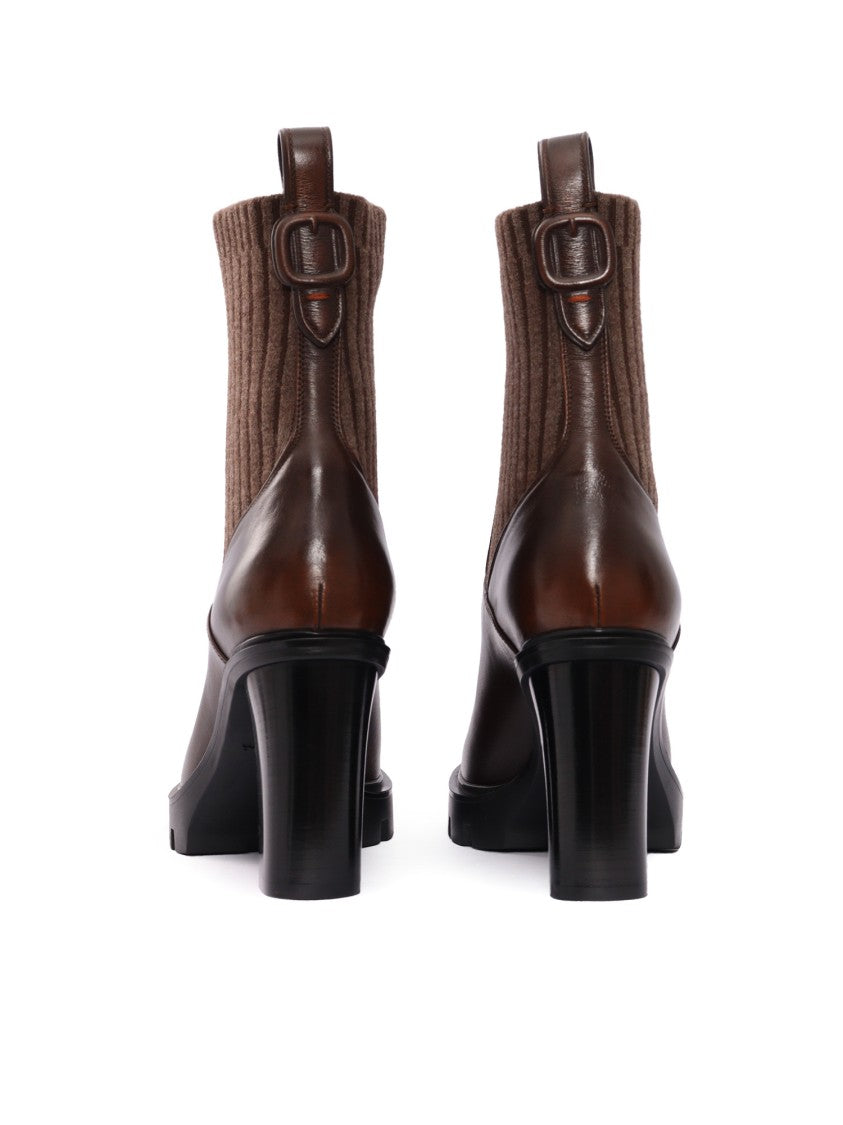 Santoni Pointed Toe Ankle Boots With Sock-Like Collar