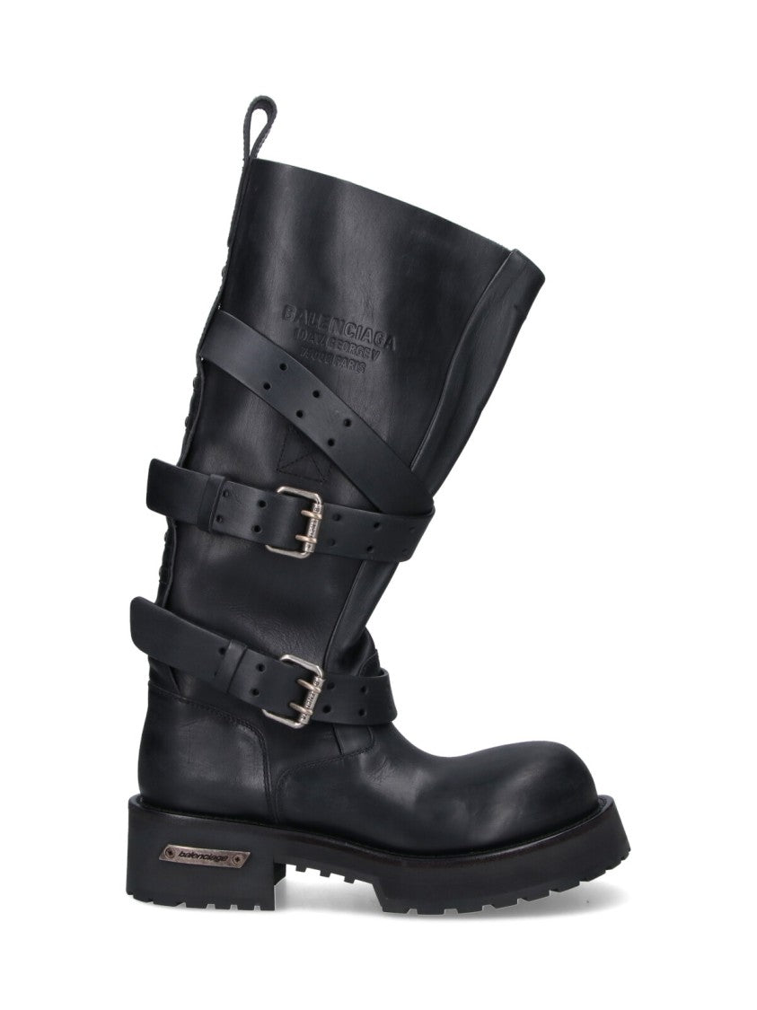Balenciaga Black Venom Distressed Calfskin Buckle Boots