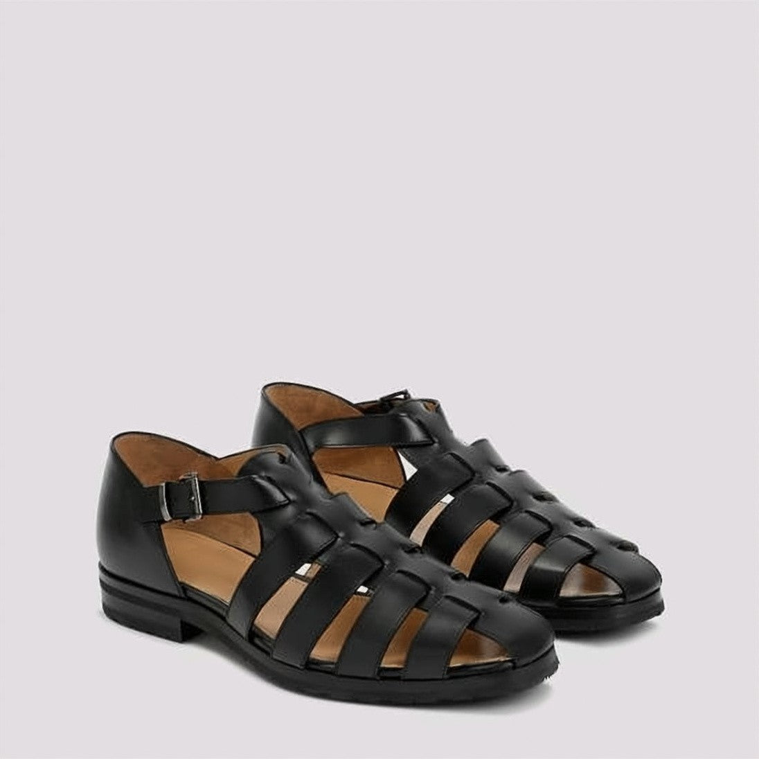 Paraboot Refined Black Leather Sandals With Sturdy Rubber Sole