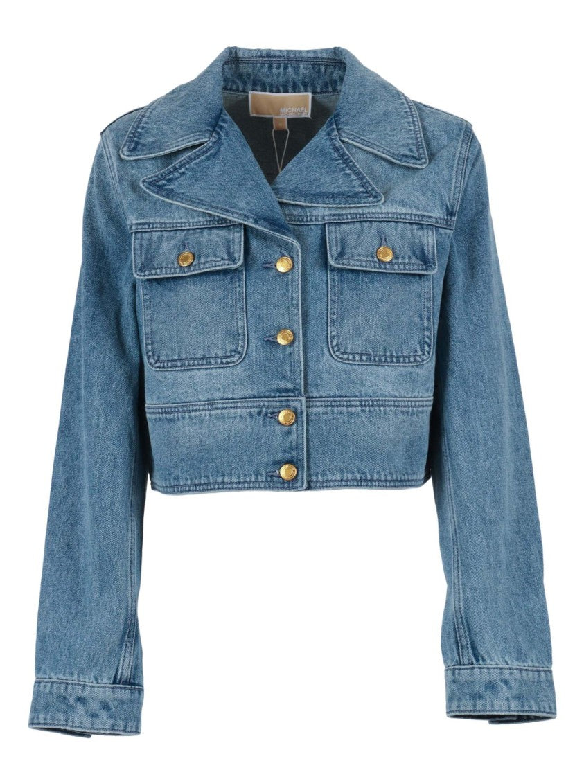 Michael Kors Cropped Denim Gold Hardware Jacket