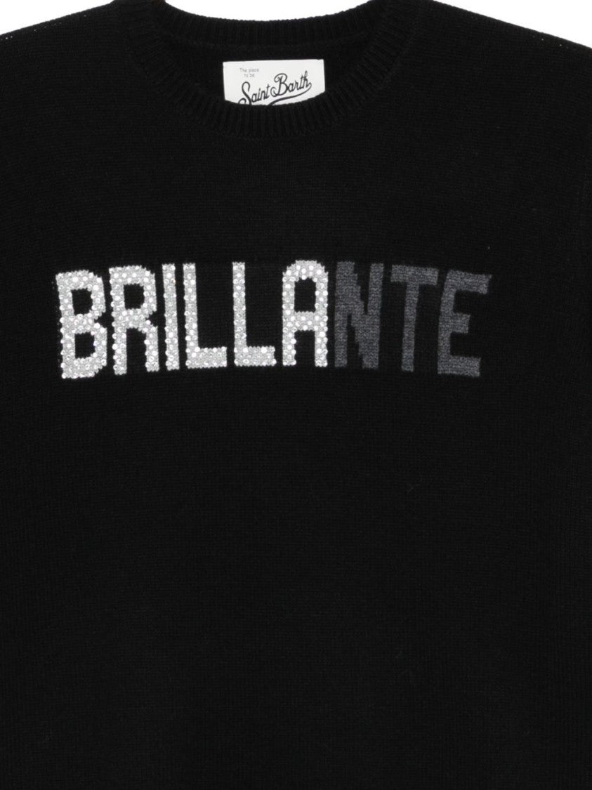 Mc2 Saint Barth Black Sweater With Strass Embellished