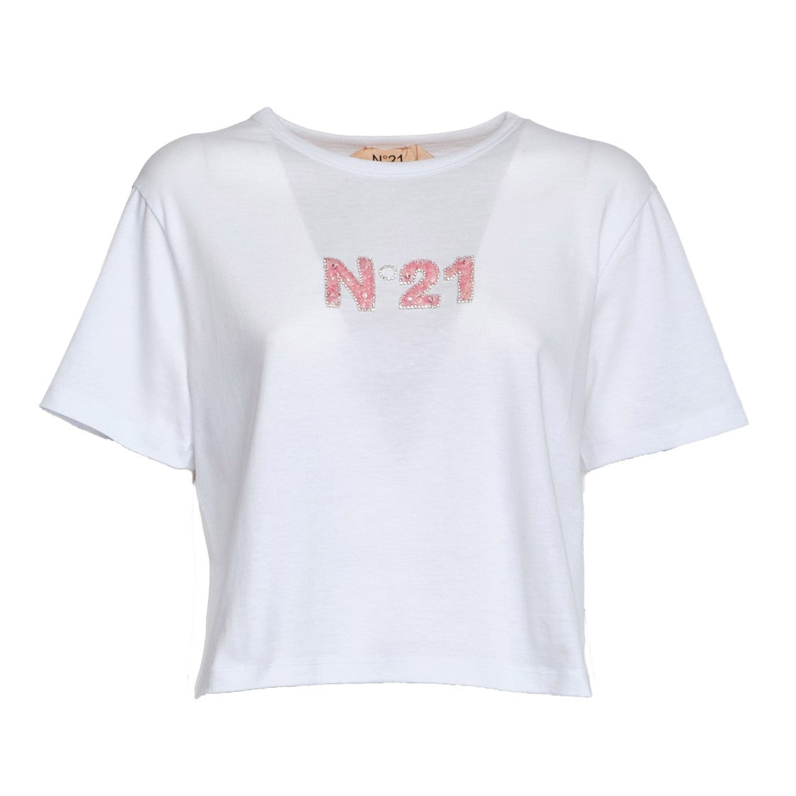 N°21 Cropped Shimmer Embellished Casual T-Shirt