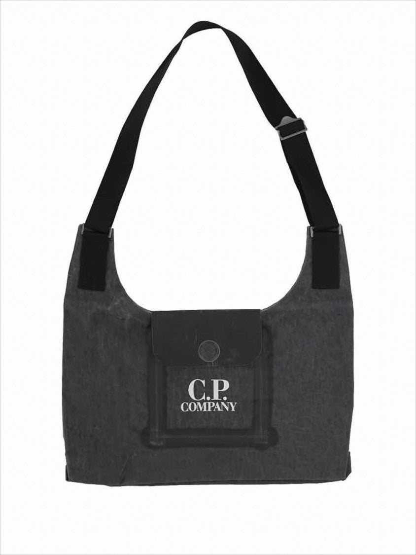C.P. Company Textured Linen Shoulder Bag With Bold Logo Print