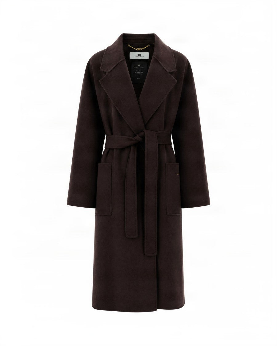 Elisabetta Franchi Knee-Length Notched Lapel Wool Wrap Coat