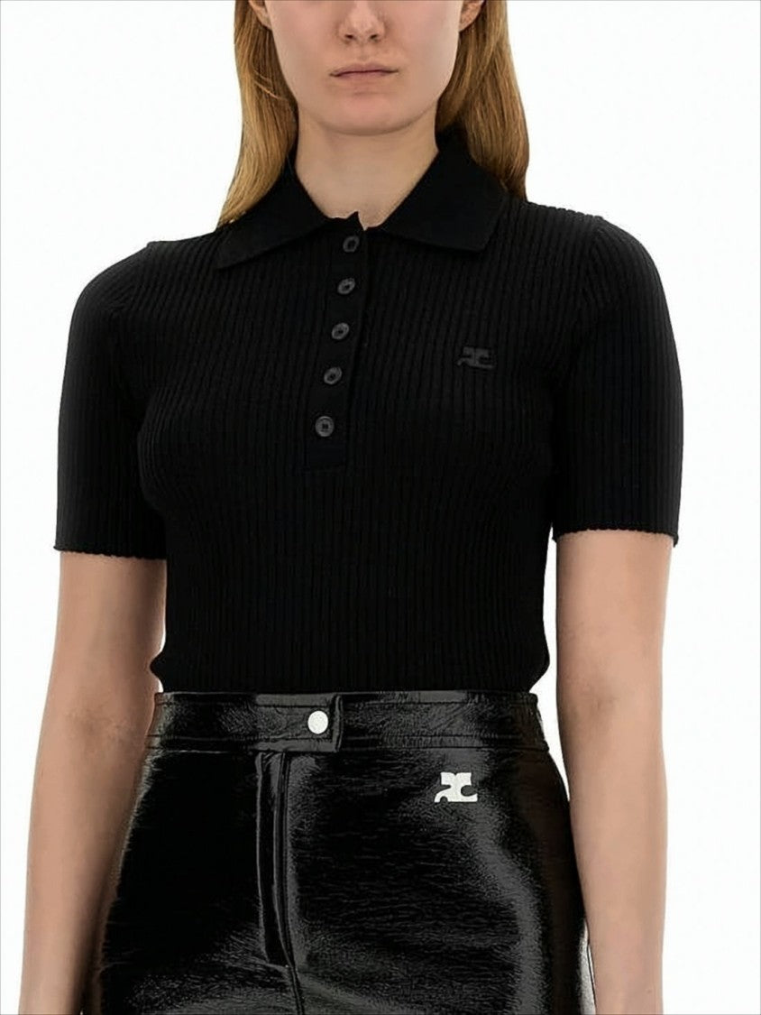 Courrèges Ribbed Short-Sleeved Polo Shirt With Buttoned Placket