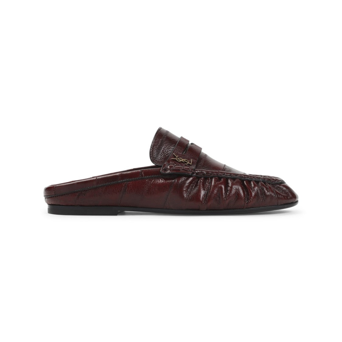 Saint Laurent Burgundy Leather Slip-On Loafers With Subtle Metallic Detail