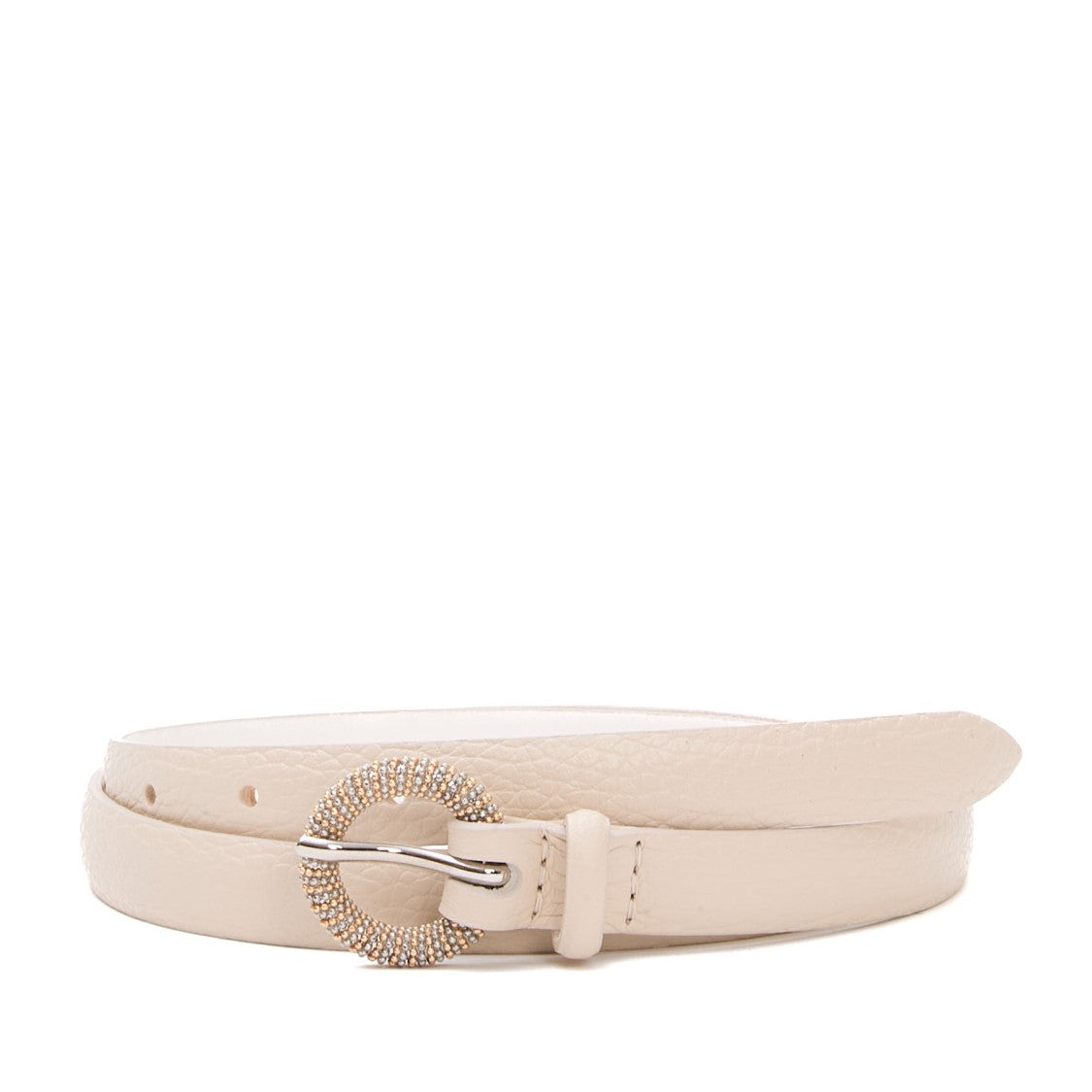 Orciani Textured Leather Belt With Round Rhinestone Buckle