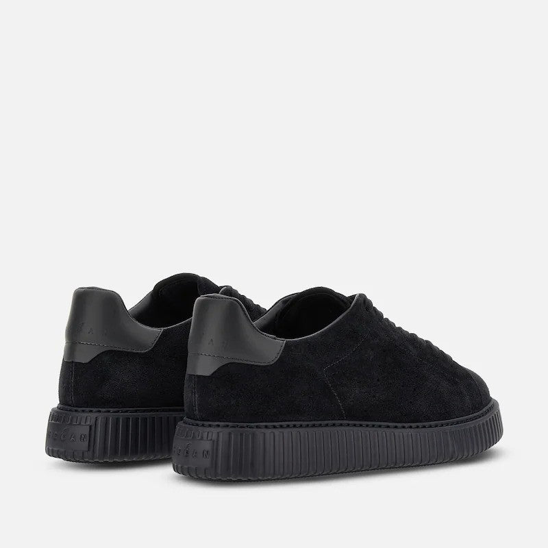 Hogan Black Suede Ribbed Sole Low-Top Sneakers