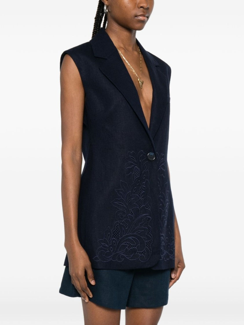 Twin-Set Night Blue Floral Sleeveless Blazer