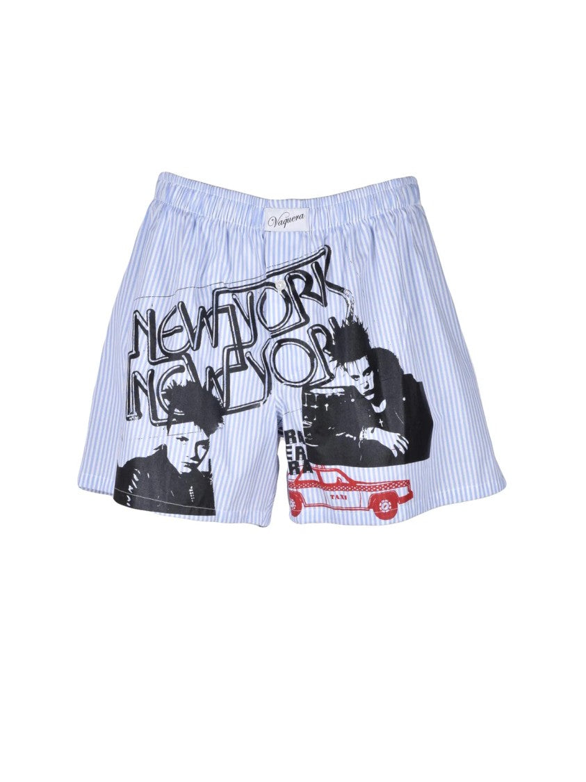 Vaquera White/Light Blue Vertical Stripe Cotton Shorts