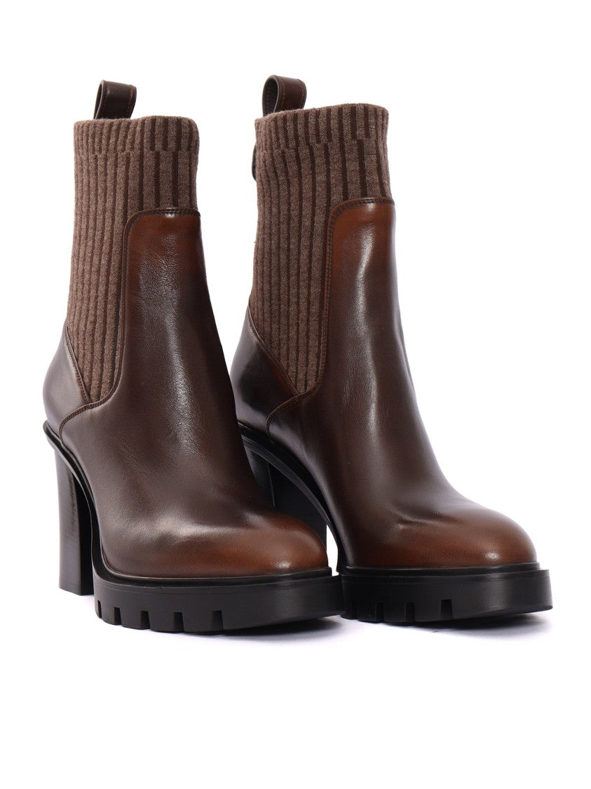 Santoni Pointed Toe Ankle Boots With Sock-Like Collar
