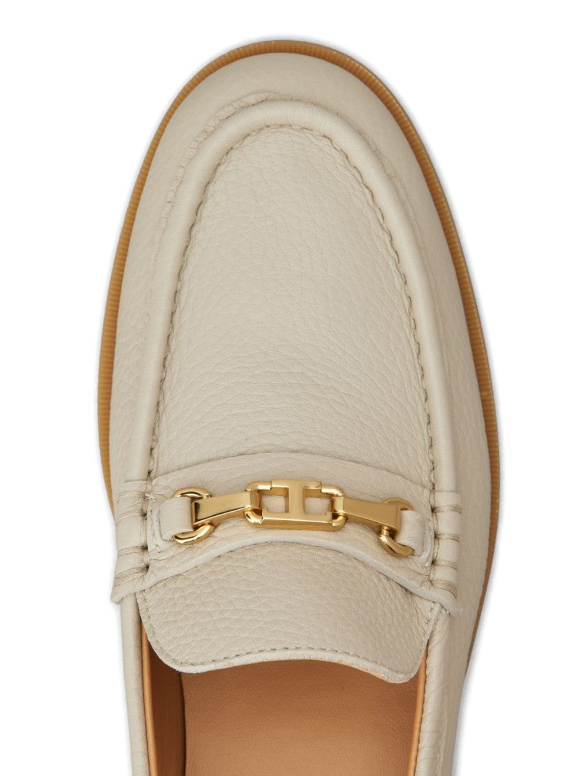 Tod's Ecru Topstitching Rubber Sole Slip Flats