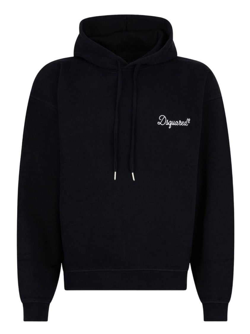 Dsquared2 Cropped Black Hoodie With Drawstring Hood