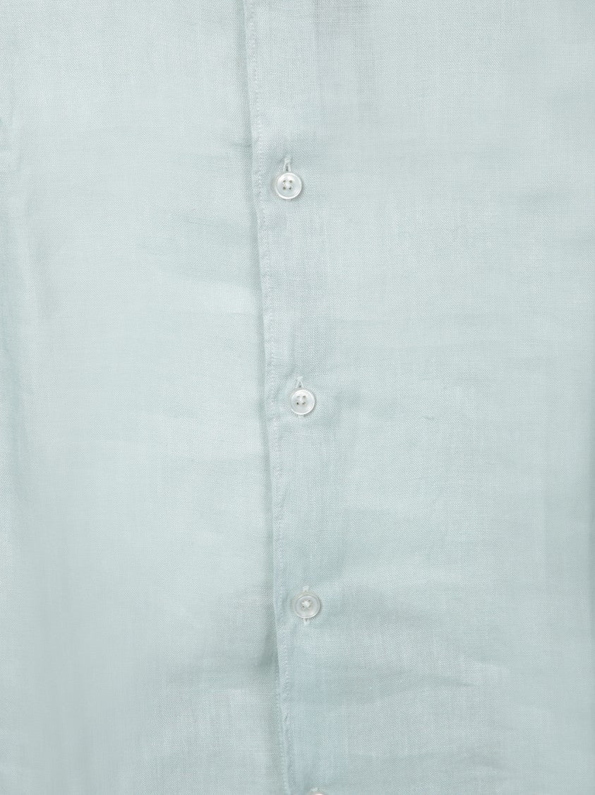 Dell'oglio Aqua Linen Shirt With Classic Collar