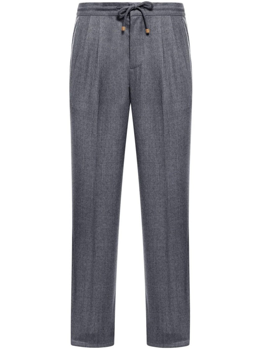 Brunello Cucinelli Medium Grey Wool Tailored Drawstring Trousers