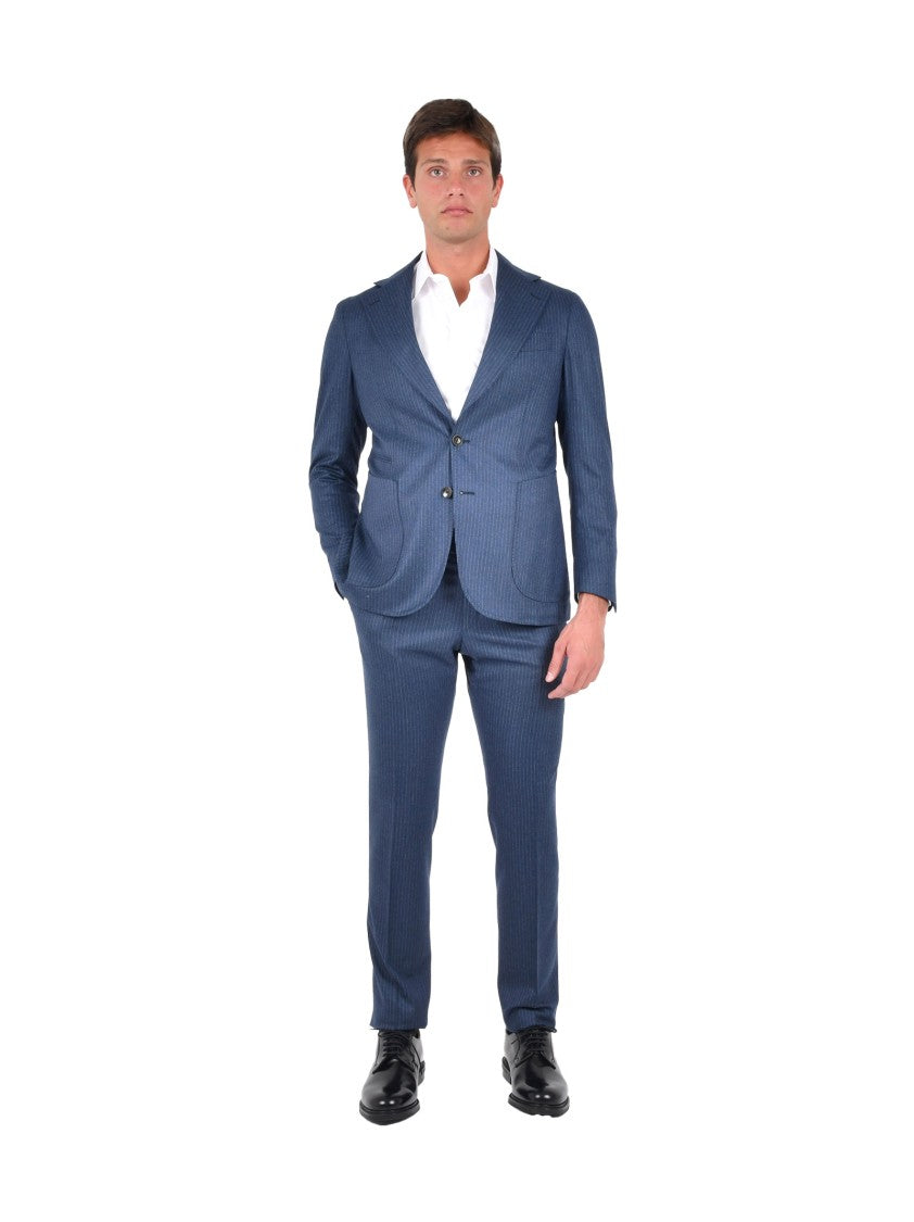 Franzese Collection Pinstriped Blue Wool Suit With Tailored Blazer