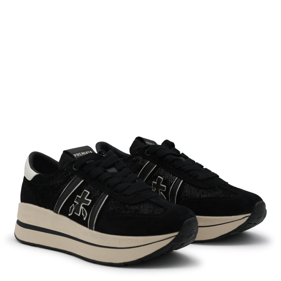 Premiata Textured Black Logo Platform Sole Sneakers