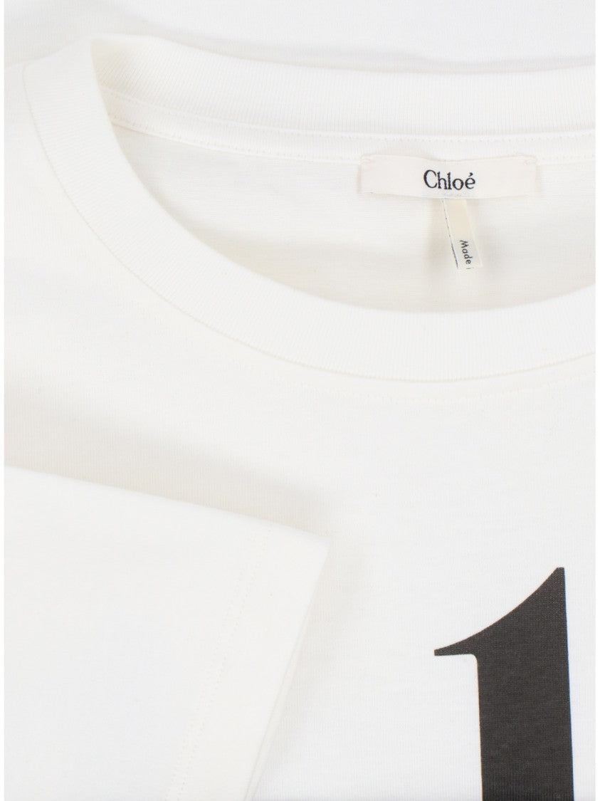 Chloé Logo Crop Top, In White Cotton, Crew Neck