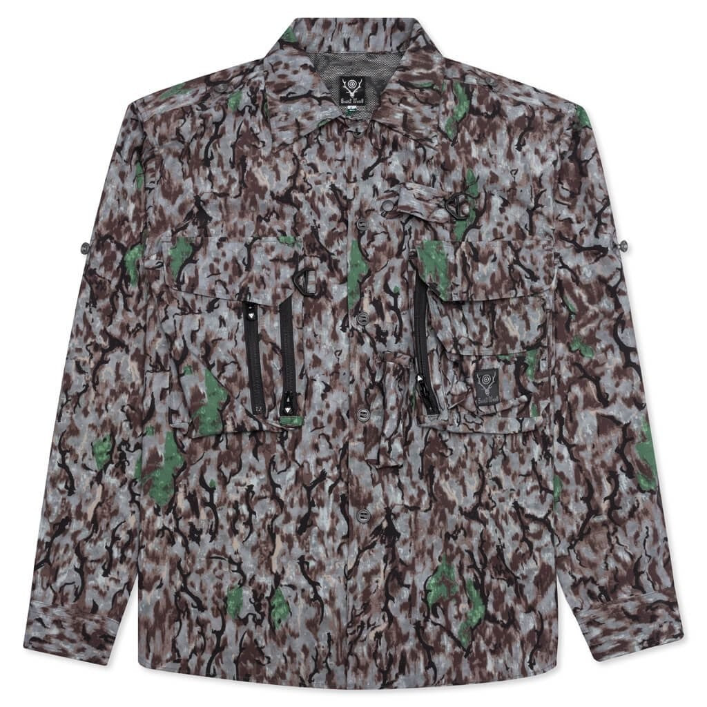 South2 West8 Abstract Camouflage Long-Sleeve Shirt With Utility Pockets