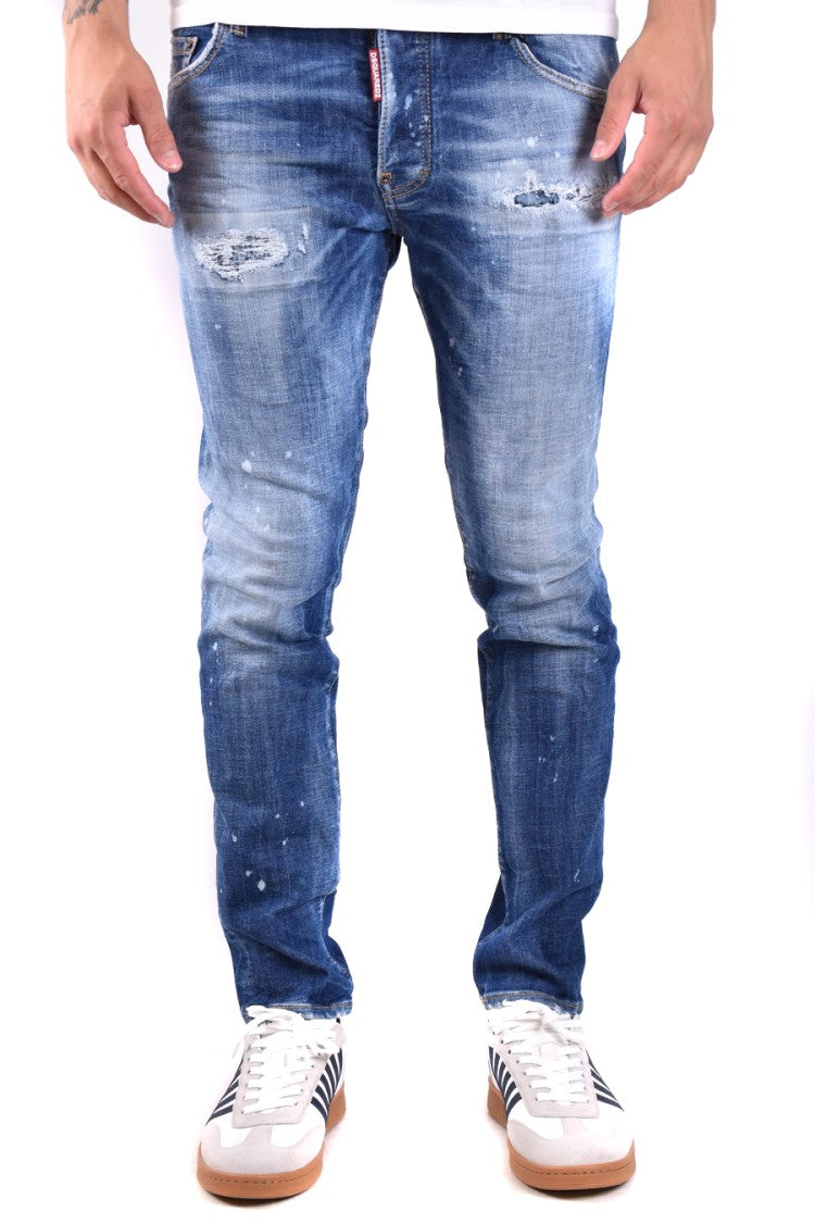 Dsquared2 Distressed Blue Slim Fit Jeans With Classic Five-Pocket Design