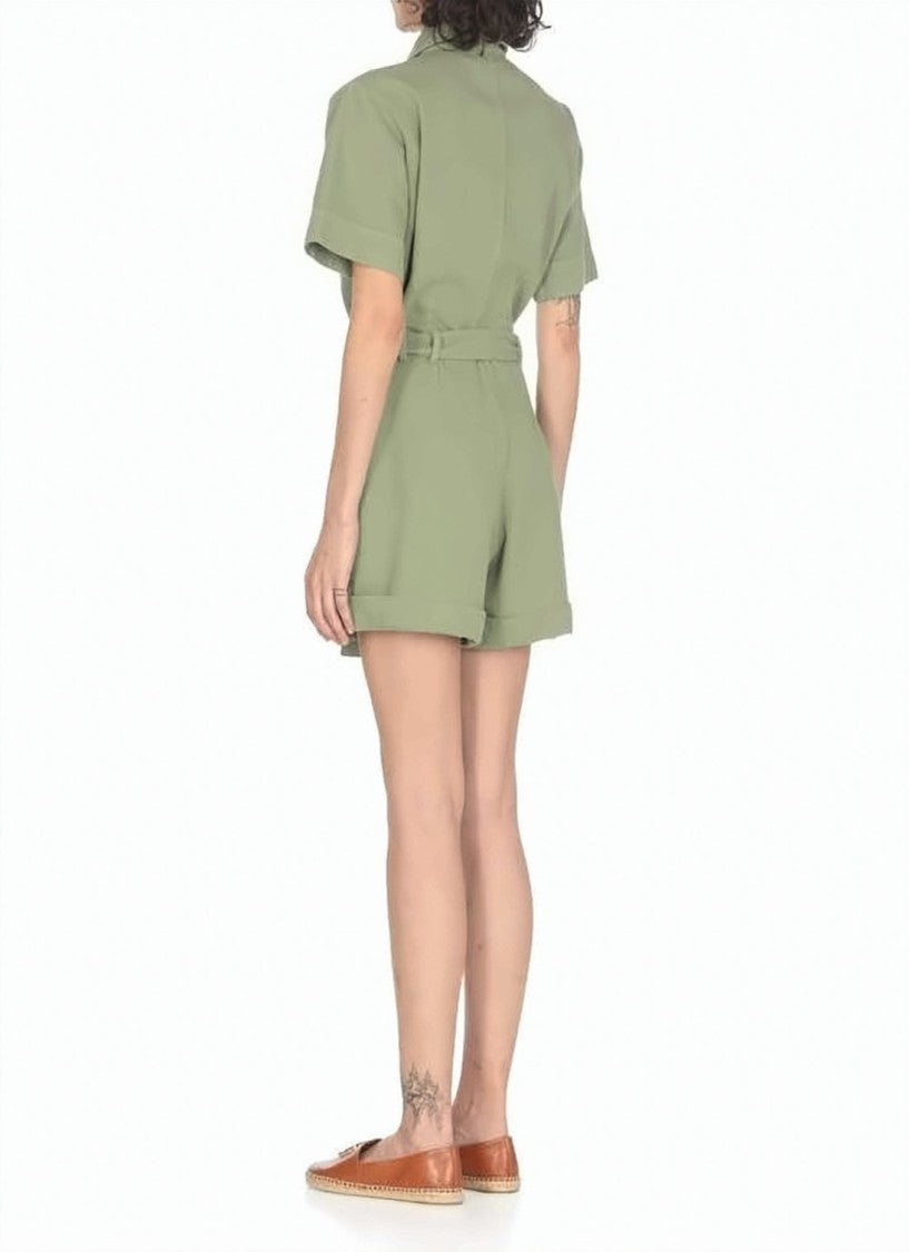 A.P.C. Structured Green Cotton Jumpsuit With Zip Closure