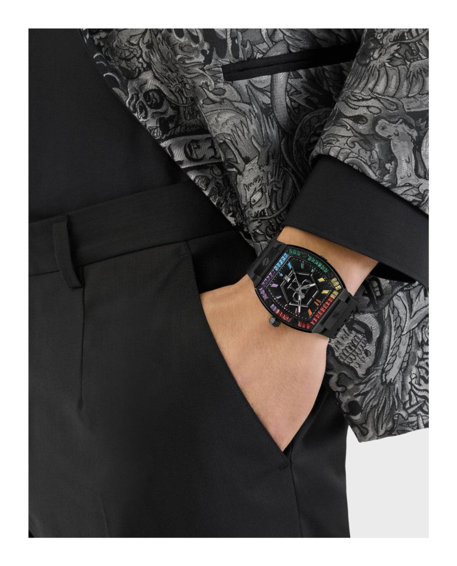 Philipp Plein Hexagon Phantom Silicone Watch With Colorful Cubic Zirconia Details