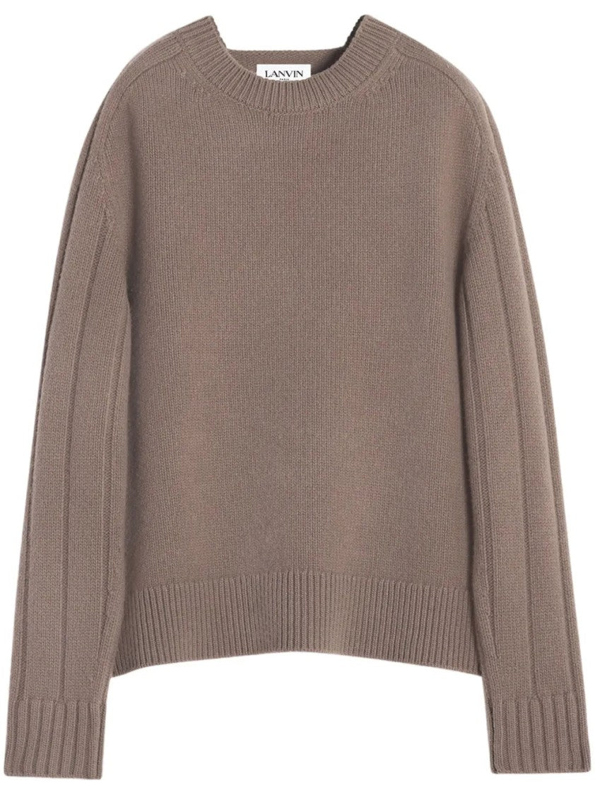 Lanvin Beige Crew Neck Jumper With Ribbed Detailing
