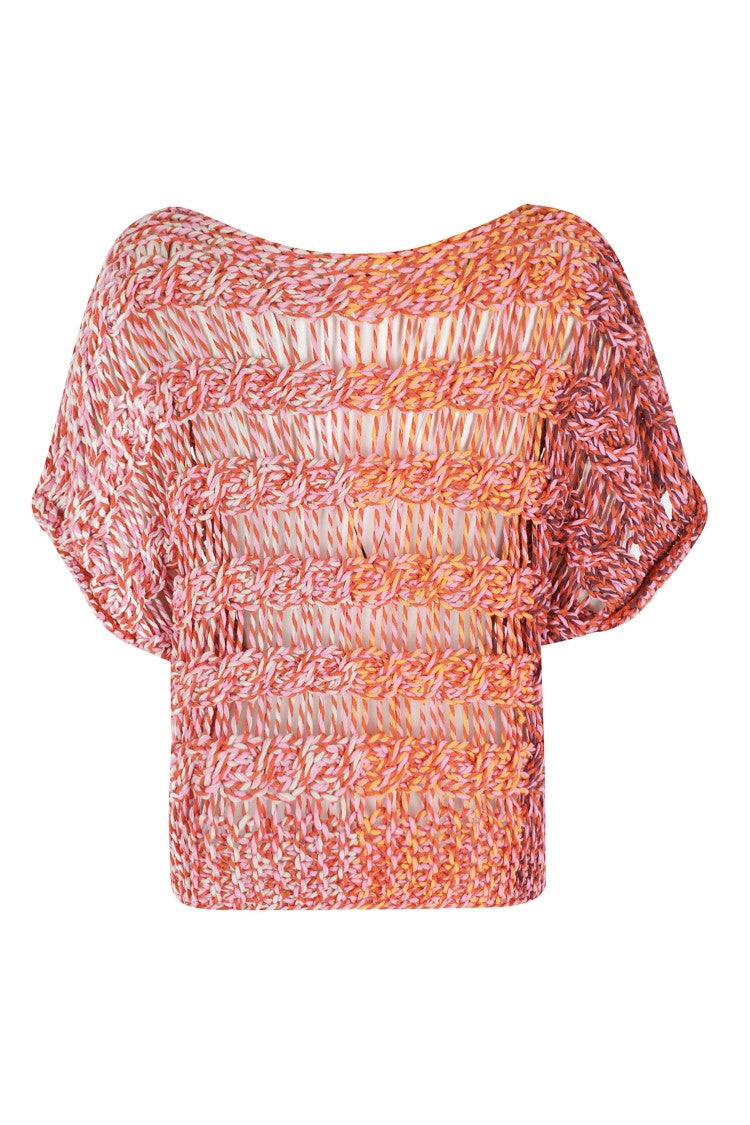 Roberto Collina Coral Braided Openwork Knit Boat-Neck Cotton Top