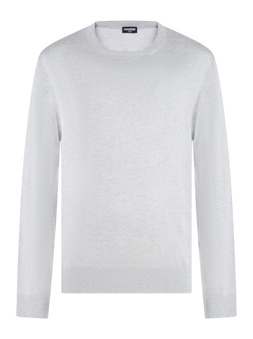 Franzese Collection Crew Neck Sweater In Silver Grey Silk