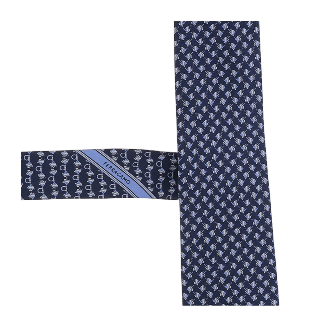 Salvatore Ferragamo Navy Patterned Silk Tie