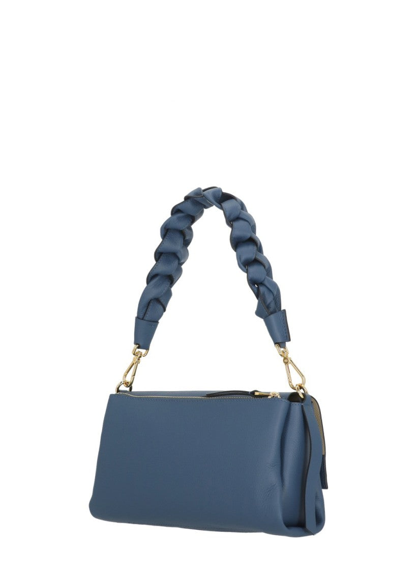 Coccinelle Blue Leather Shoulder Bag With Dual Straps And Iconic Logo