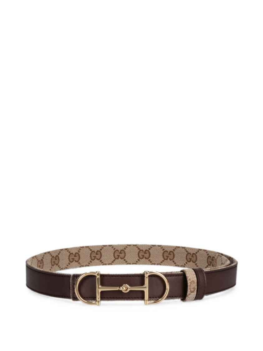 Gucci Slim Monogram Double D-Ring Canvas Belt