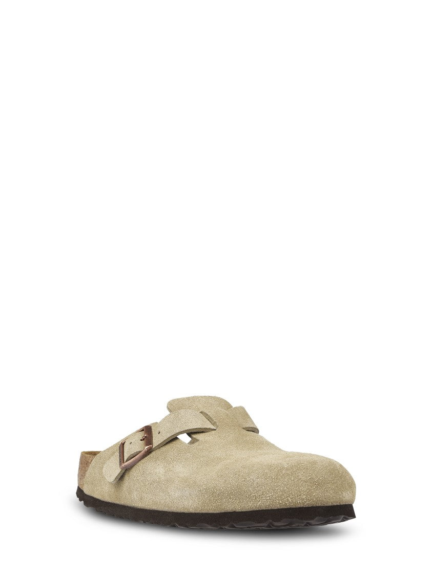 Birkenstock Taupe Boston Sfb Suede Leather Mules