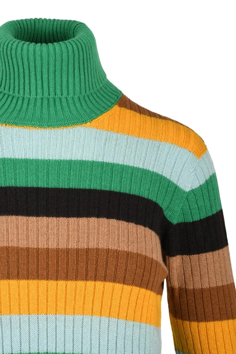 Drumohr High Neck Cashmere Sweater - Green/Yellow