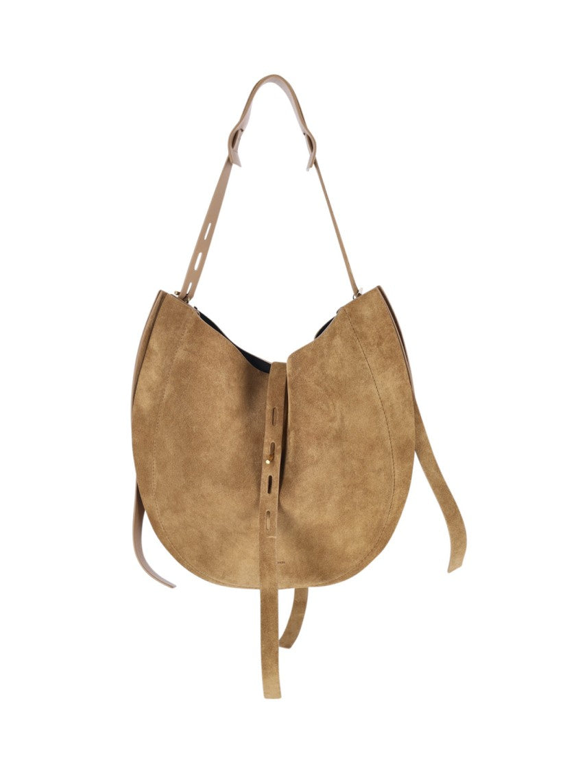 Minobossi Beige Liz Calfskin Suede Top-Handle Shoulder Bag