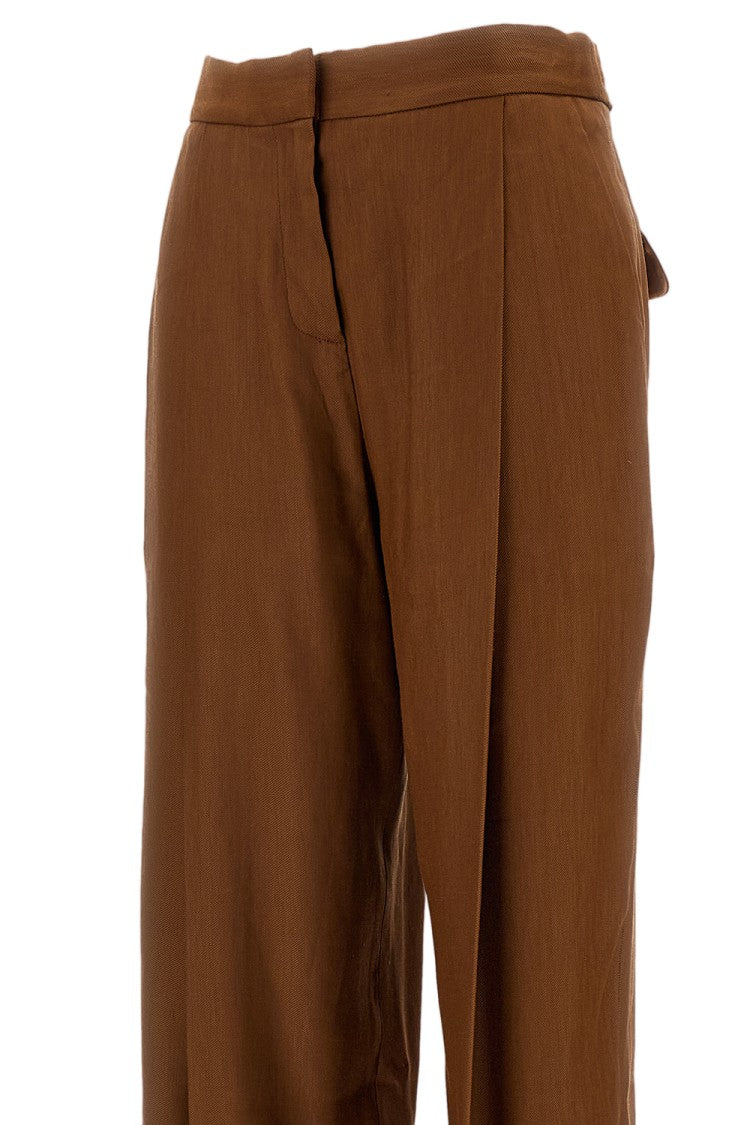 Elisabetta Franchi Tailored Brown Linen-Blend Trousers