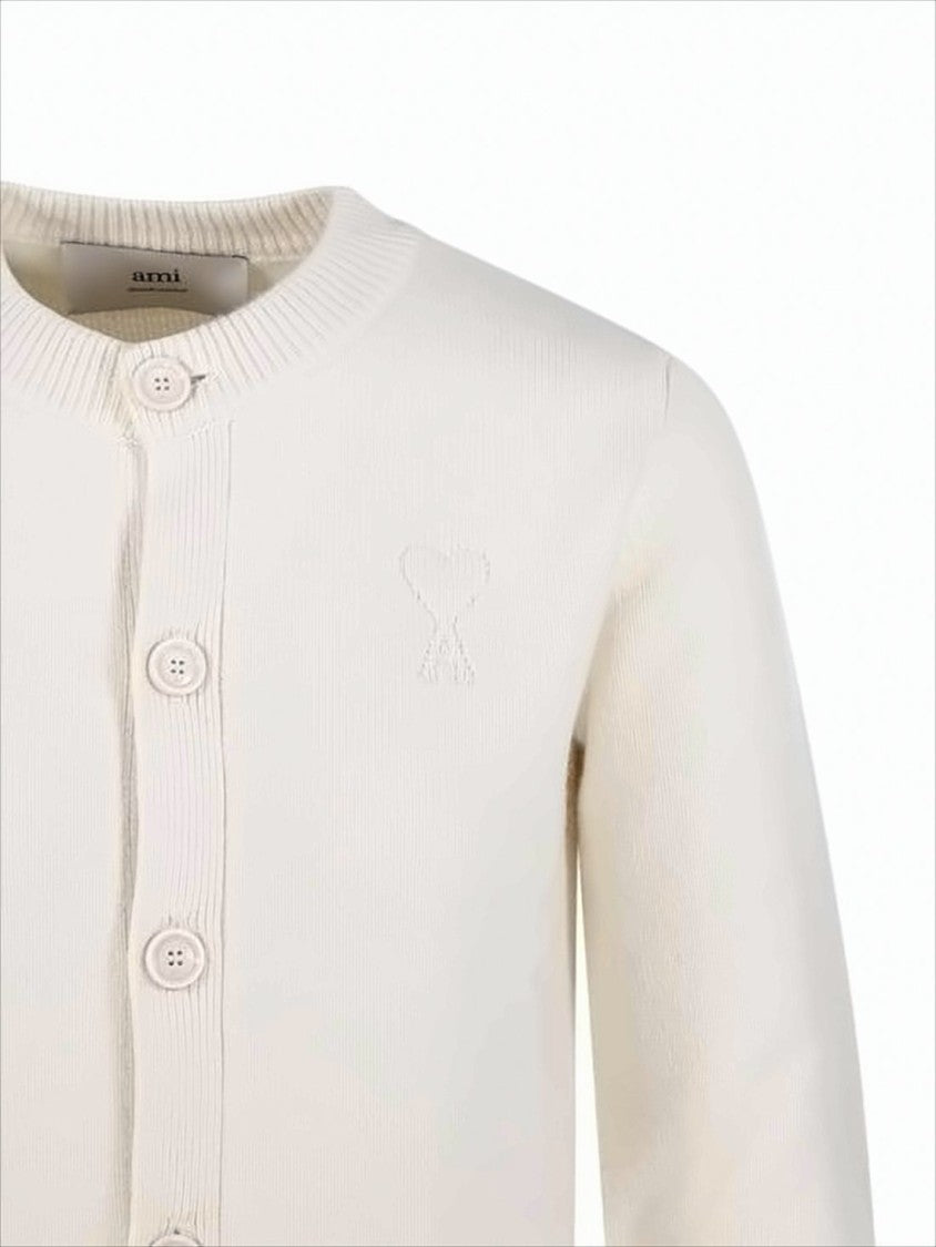Ami Paris Cropped White Cardigan With Button-Down Front