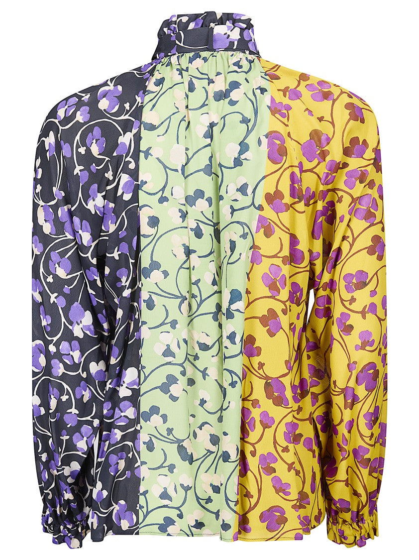 La Double J V-Neck Blouse With High Collar And Embroidery Detail