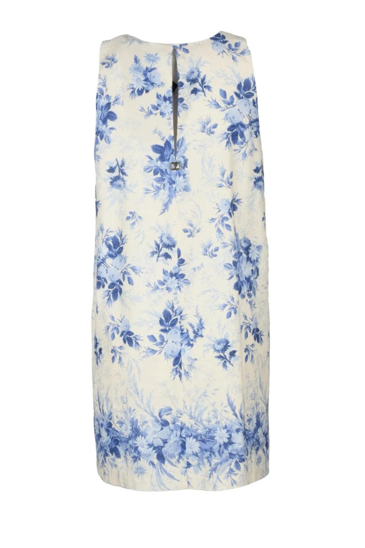 Twin-Set Sheath Dress Linen/Cotton - White/Blue