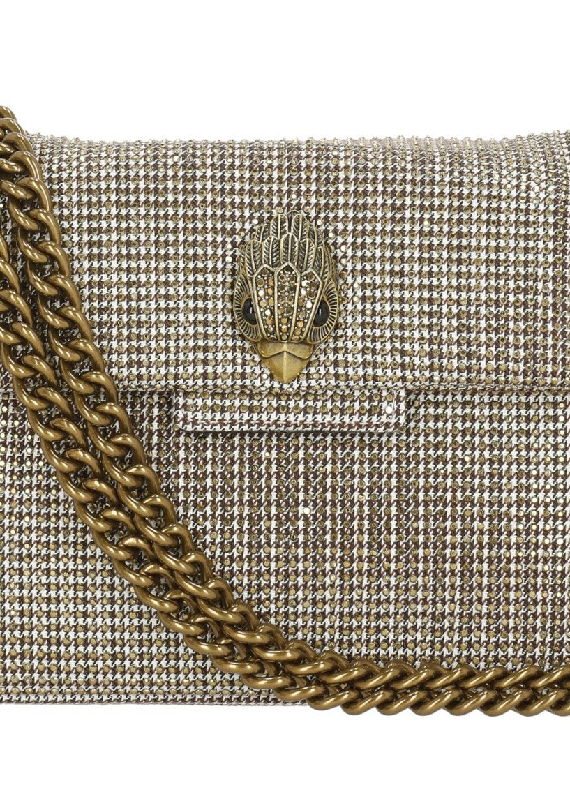 Kurt Geiger Brown Houndstooth Rhinestone Embellishments Mini Shoulder Bag