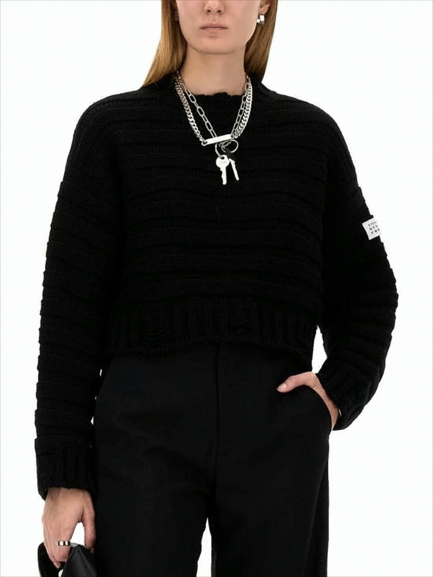 Mm6 By Maison Margiela Cropped Textured Knit Sweater With Boxy Fit
