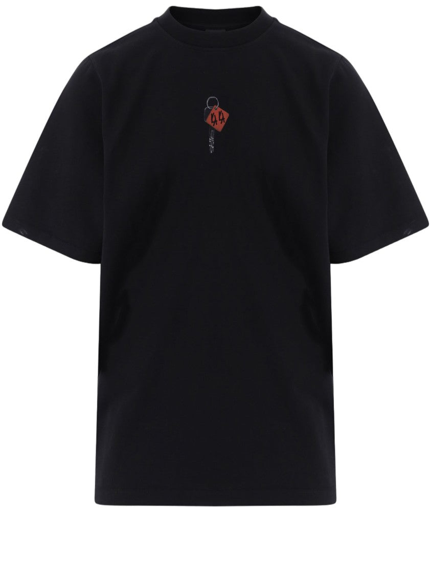 44 Label Group Black Contrast Logo Print Cotton T-Shirt