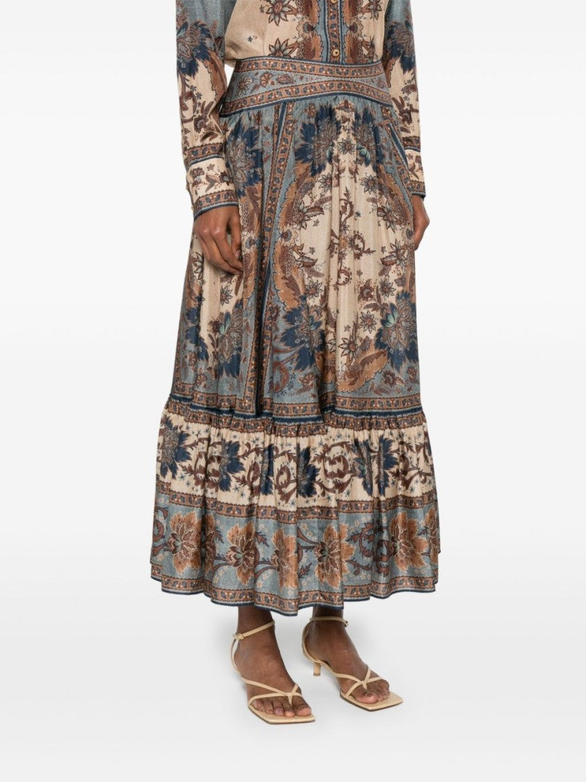 Zimmermann Silk Midi Skirt With Ruffled Hem